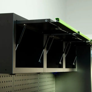 Jefferson Modular Storage System Combo with LED Lights - Lockable Units & Wooden Work Bench