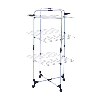Moy Clothes Airer 3-Tier (Wheeled) - Portable, Galvanized Laundry Rack for Indoor & Outdoor Use