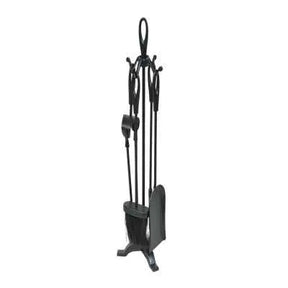 Moy Fireside 24" Tear Drop Companion Set 5pc (Black) - Elegant Iron Fireplace Tool Set