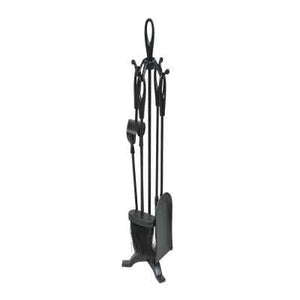 Moy Fireside 24" Tear Drop Companion Set 5pc (Black) - Elegant Iron Fireplace Tool Set