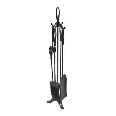 Moy Fireside 24" Tear Drop Companion Set 5pc (Black) - Elegant Iron Fireplace Tool Set