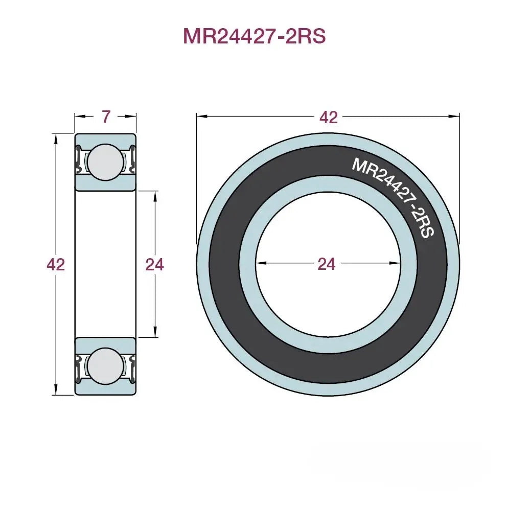 MR24427-2RS Bearing - 24 x 42 x 7mm Sealed Ball Bearing
