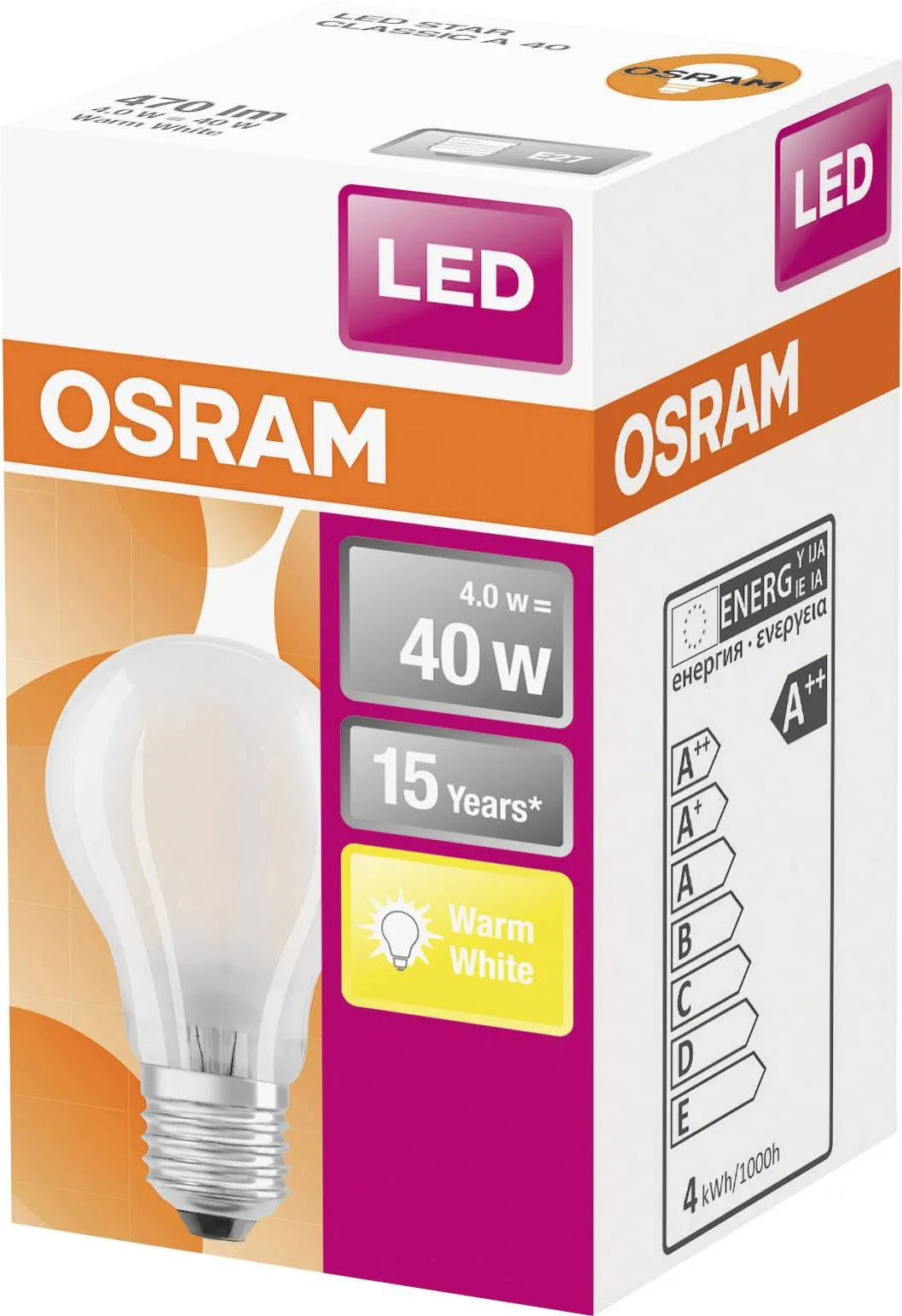 Osram 4058075112469 LED (monochrome) EEC E (A - G) E-27 Pear shape 4 W = 40 W