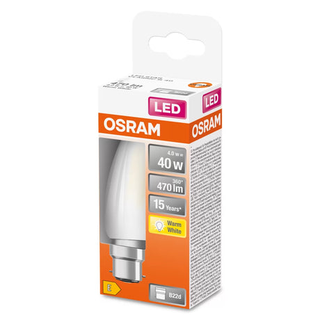 Osram LED B22D Candle Filament Frosted 4W 470lm - 827 Extra Warm White Replaces 40W