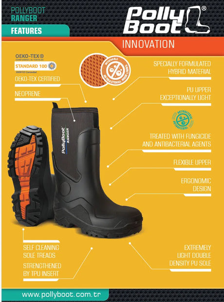 PollyBoot Ranger Wellies - Lightweight, Waterproof, and Breathable with Optional Composite Toe Protection
