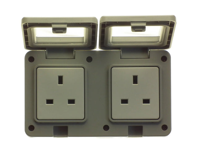 Powermaster 2 Gang Outdoor Damp Proof Socket - IP55 Rated