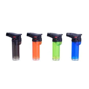 Prof Jet Flame Easy Torch – Transparent, Assorted Colors, Safety Lock & Windproof Flame