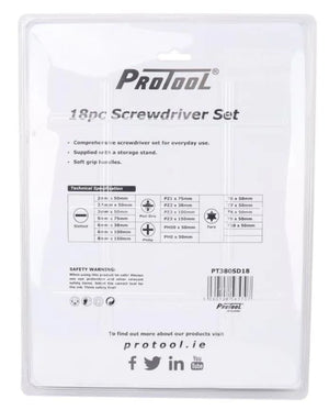 Protool 18pc Screwdriver Kit in Case PT380SD18 - Precision Drivers with Storage Box
