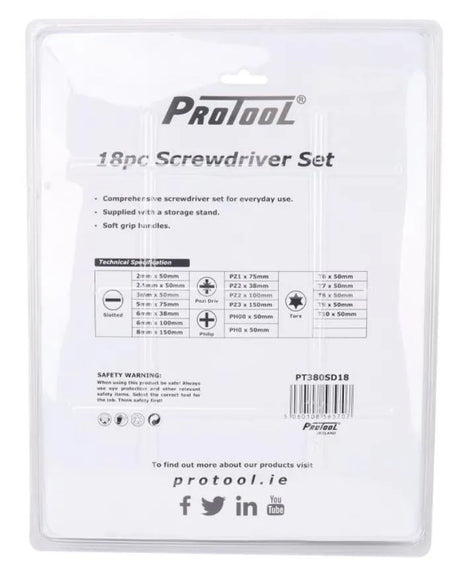 Protool 18pc Screwdriver Kit in Case PT380SD18 - Precision Drivers with Storage Box