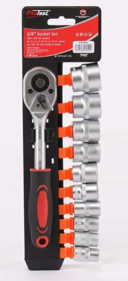 Protool 3/8" Drive Socket Set on Rail PTSS1007 - 11pc Metric with Quick Ratchet