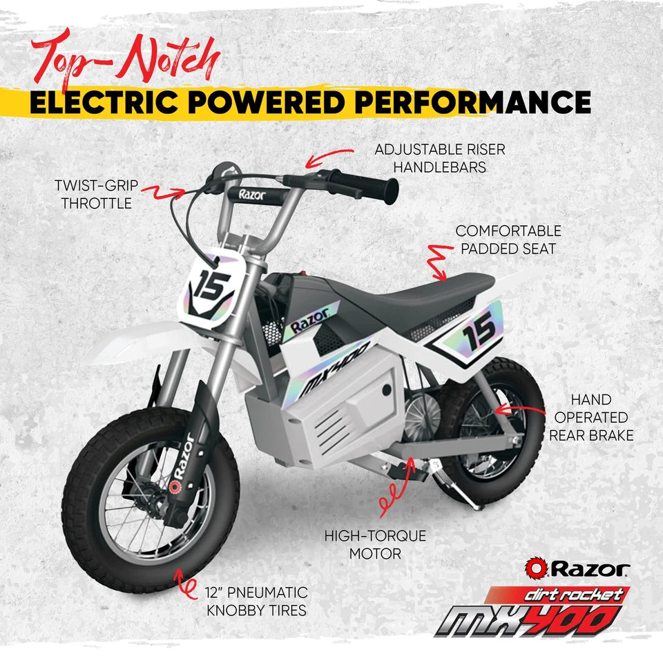 Razor MX400 Electric Motocross Dirt Bike for Teens - White