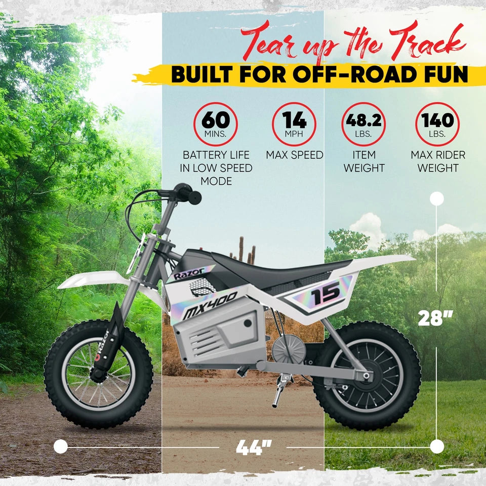 Razor MX400 Electric Motocross Dirt Bike for Teens - White