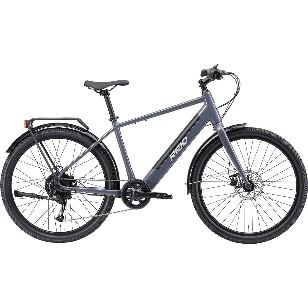 REID Blacktop 1.0 Electric City Bike Grey 52cm (Large)- Powerful 250W Hub Motor & 9-Speed Gearing
