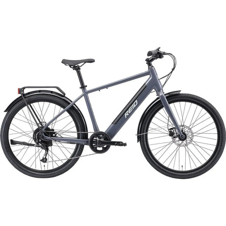 REID Blacktop 1.0 Electric City Bike Grey 52cm (Large)- Powerful 250W Hub Motor & 9-Speed Gearing
