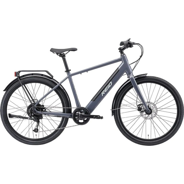 REID Blacktop 1.0 Electric City Bike Grey 52cm (Large)- Powerful 250W Hub Motor & 9-Speed Gearing