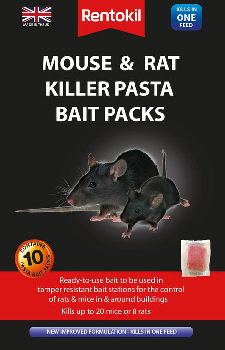 Rentokil Mouse & Rat Killer Pasta Bait 10 Sachets - Fast-Acting Rodent Control Solution