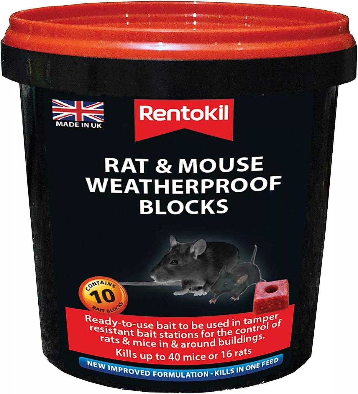 Rentokil Mouse & Rat Weatherproof Blocks 10 Pcs - Durable Outdoor Rodent Control Solution