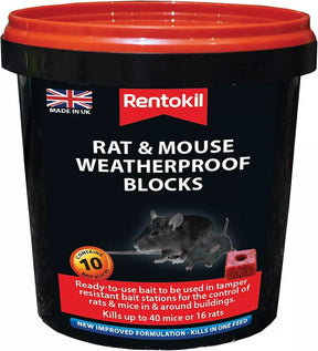 Rentokil Mouse & Rat Weatherproof Blocks 10 Pcs - Durable Outdoor Rodent Control Solution