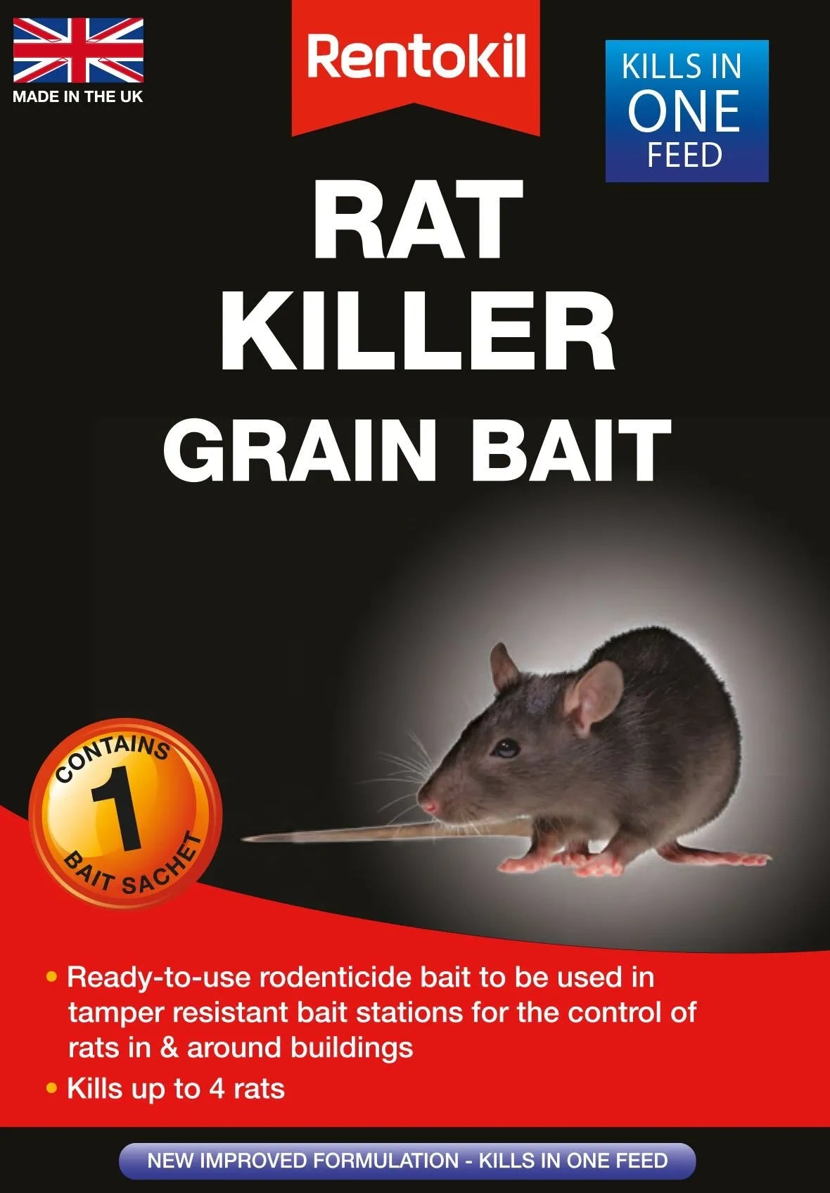 Rentokil Rat Killer Grain Bait 1 Sachet - Effective and Fast-Acting Rat Poison