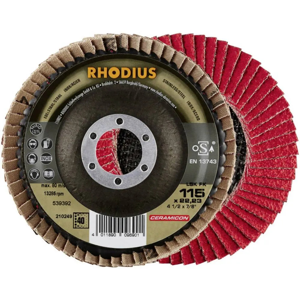 Rhodius 210249 LSK FK Flap Disc 115mm x 22.23mm | P40 Grit | Stainless Steel