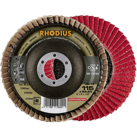 Rhodius 210249 LSK FK Flap Disc 115mm x 22.23mm | P40 Grit | Stainless Steel