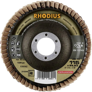 Rhodius 210249 LSK FK Flap Disc 115mm x 22.23mm | P40 Grit | Stainless Steel