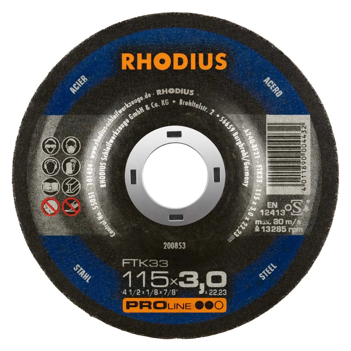 Rhodius FTK33 Cutting Disc 115mm x 3.0mm