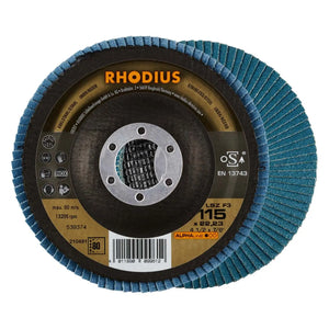 Rhodius LSZFS3 Flap Disc 115mm x 22.23mm Grain 80