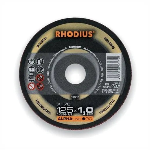 Rhodius XT70 Type Extra Thin Iron & Sulphur Free Metal Cutting Disc; 115 x 1.0mm; Tin (10)