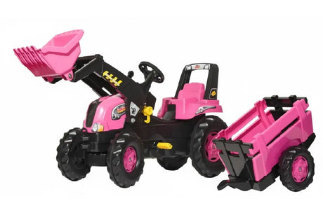 Rolly Kids Pedal Pink Tractor with Trailer & Loader