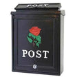 Diecast Black Post Box with Red Rose