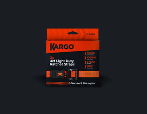 Kargo Light Duty Ratchet Strap 4m x 25mm [500kg] (2 Pack) - Soft Grip Handle & Rubber-Coated Hooks