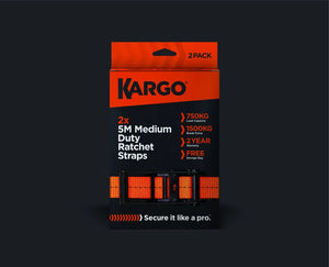 Kargo Medium Duty Ratchet Strap 5m x 35mm [750kg] (2 Pack) - With Claw Hooks & Storage Bag