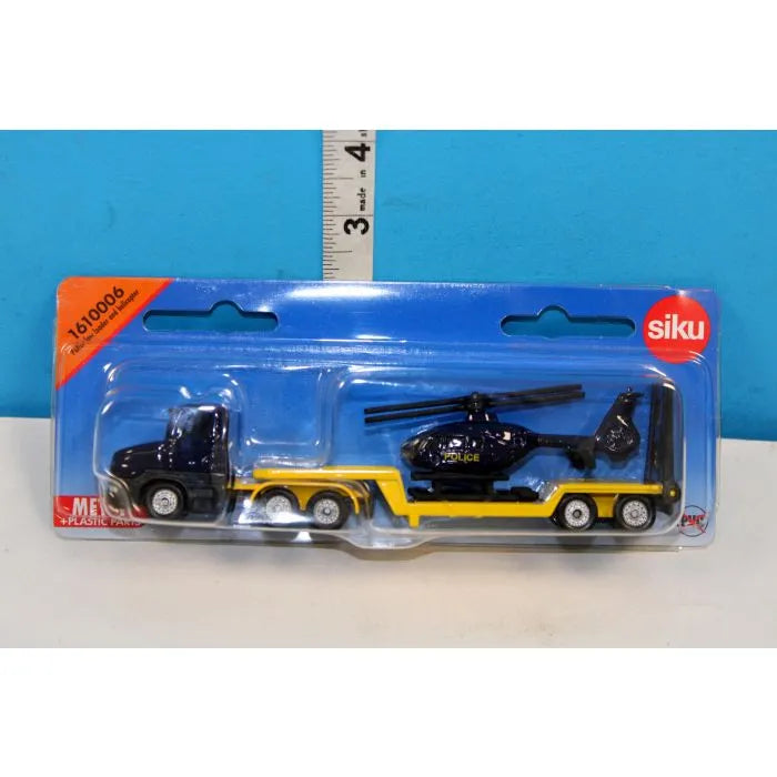 Siku 1:87 Police Low Loader with Helicopter - Diecast Rescue Transport Set