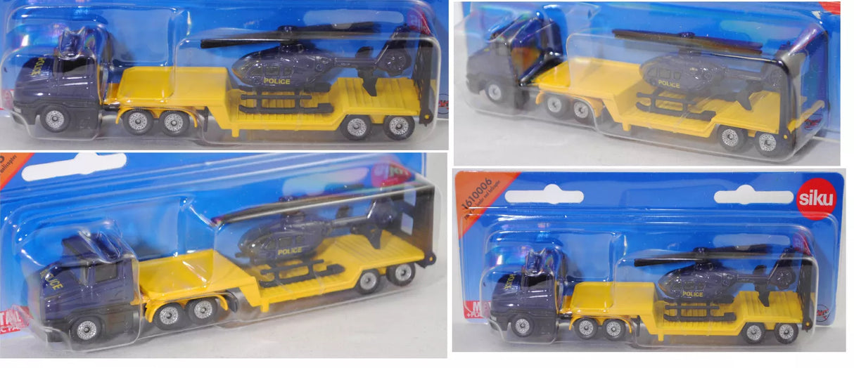 Siku 1:87 Police Low Loader with Helicopter - Diecast Rescue Transport Set