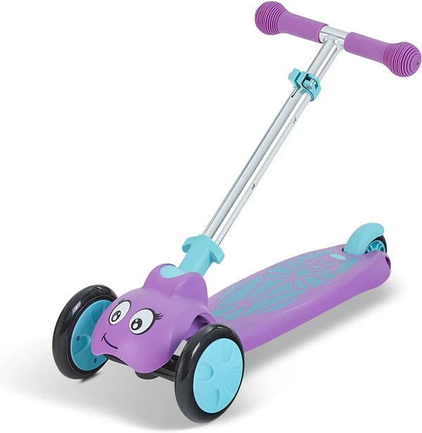Scootiebug Purple Jewel Scooter - 3-Wheel Toddler Scooter with Foldable Handlebar