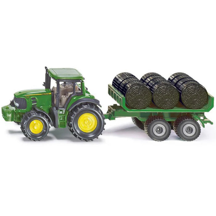 SIKU John Deere 7530 Tractor with Bale Trailer & 6 Bales - 1:72 Scale
