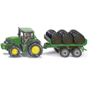SIKU John Deere 7530 Tractor with Bale Trailer & 6 Bales - 1:72 Scale