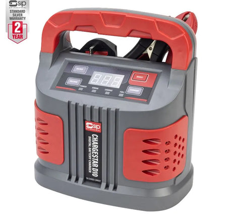 SIP CHARGESTAR D10 Digital Battery Charger - Compact 6V/12V Lead Acid Battery Charger with 6-Step Automatic Cycle