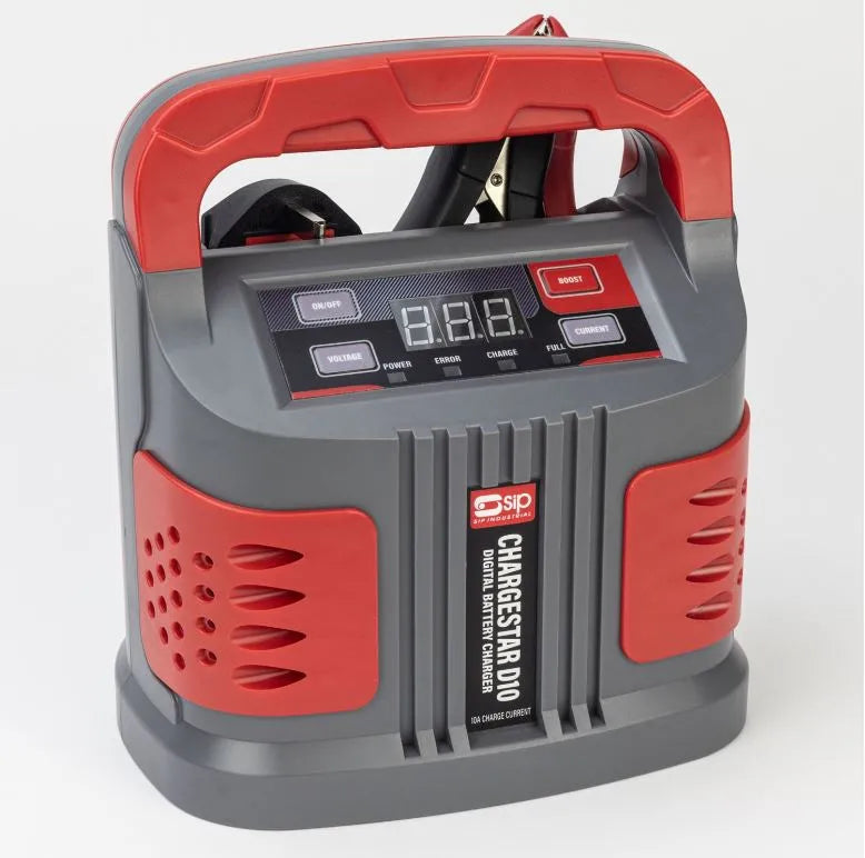SIP CHARGESTAR D10 Digital Battery Charger - Compact 6V/12V Lead Acid Battery Charger with 6-Step Automatic Cycle