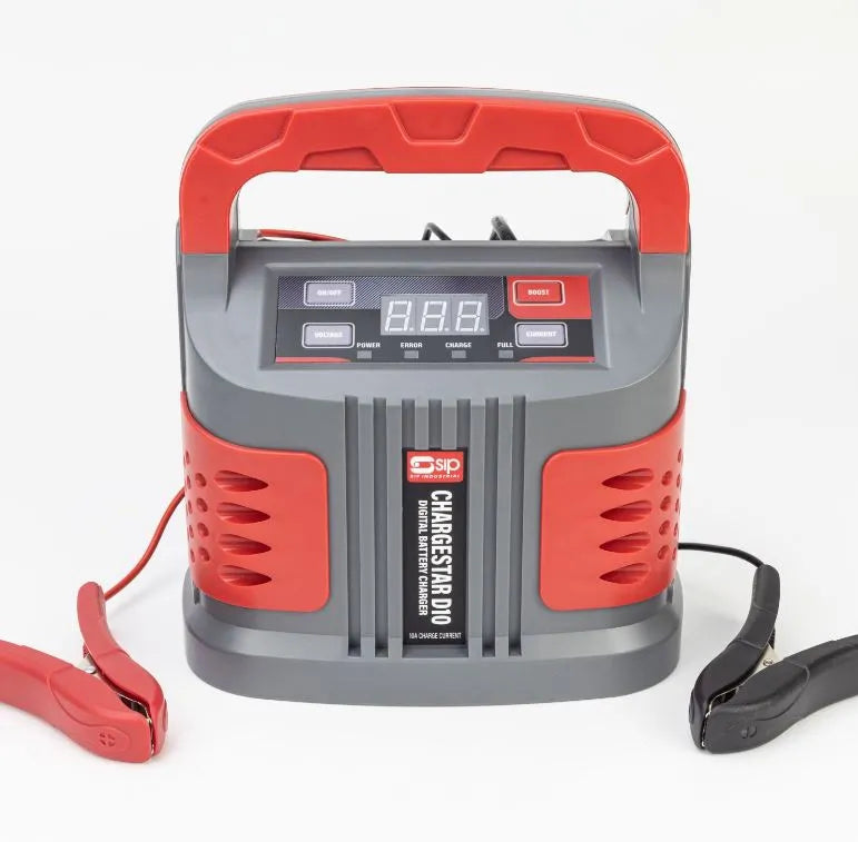 SIP CHARGESTAR D10 Digital Battery Charger - Compact 6V/12V Lead Acid Battery Charger with 6-Step Automatic Cycle