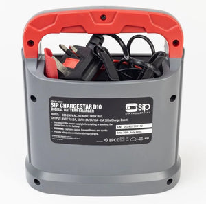 SIP CHARGESTAR D10 Digital Battery Charger - Compact 6V/12V Lead Acid Battery Charger with 6-Step Automatic Cycle