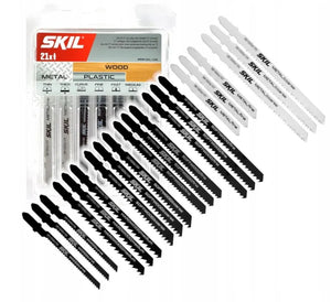 SKIL 2610S00920 T-Shank Jigsaw Blades Set - 21-Piece Assortment for Wood, Metal, and Plastic Cutting