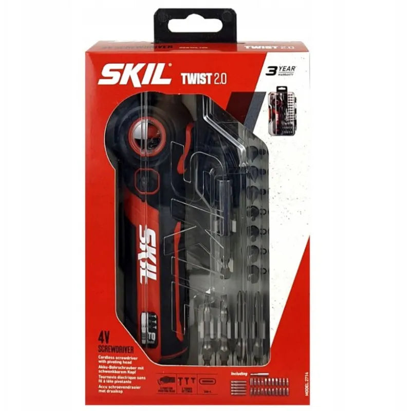 SKIL 4V SD1E2714GA Cordless Swivel Head Screwdriver - USB-C Charger, Case, and 28 Accessories