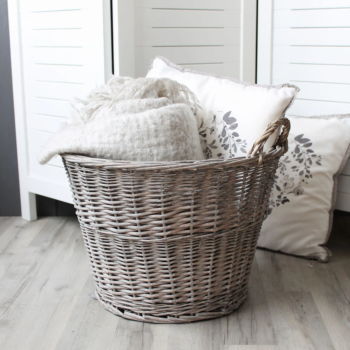 Slemcka Contemporary Grey Wicker Log basket 450mm