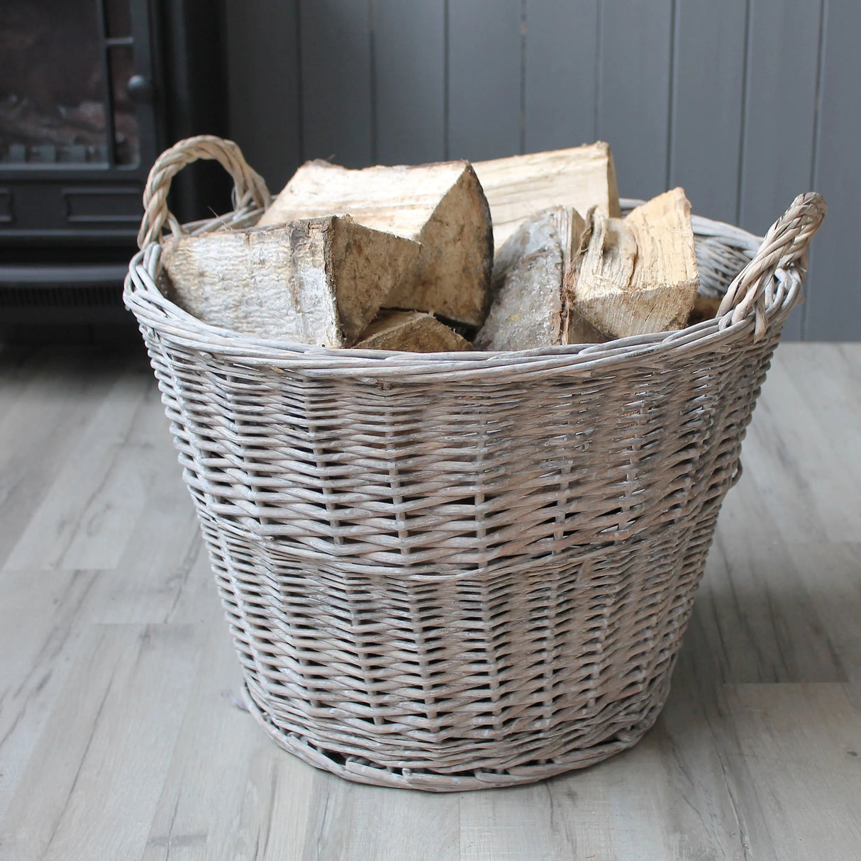 Slemcka Contemporary Grey Wicker Log basket 450mm