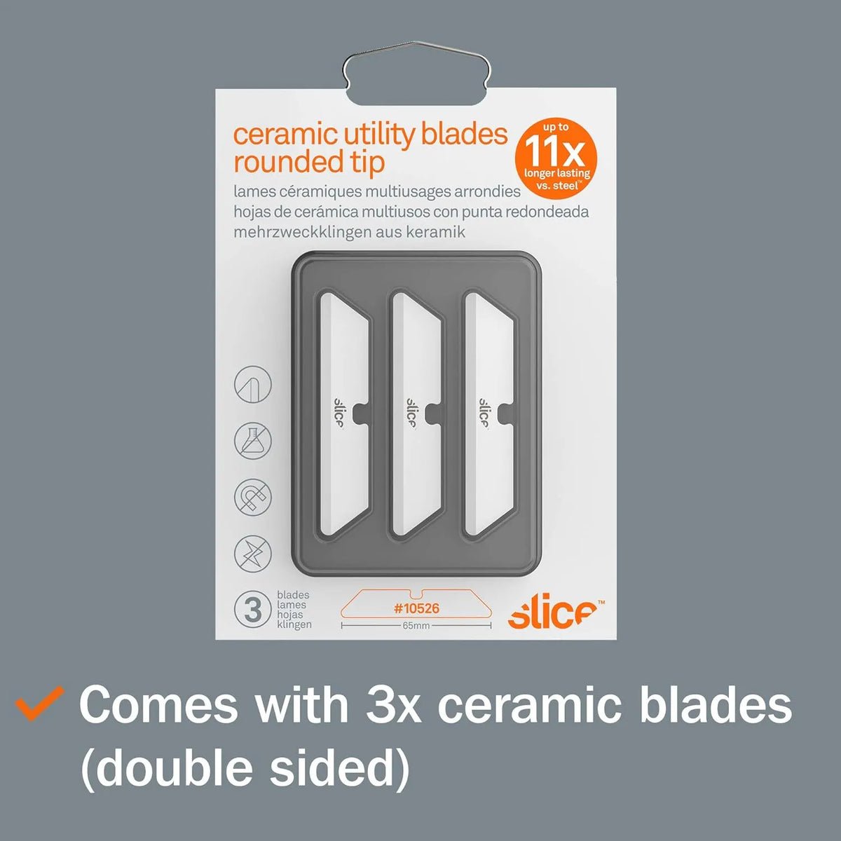 Slice 10526 Utility Knife Blades - Rounded Tip Ceramic Safety Blades (3-Pack)
