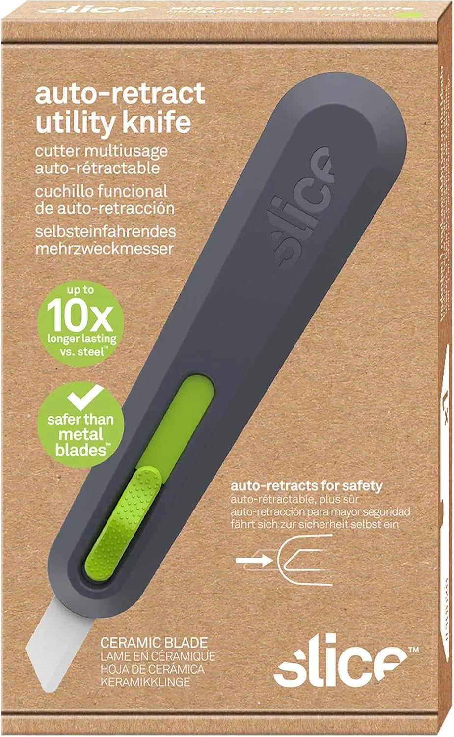 Slice 10554 Auto-Retract Utility Knife - Finger-Friendly Ceramic Safety Blade