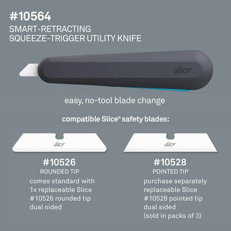 Slice 10564 Smart-Retracting Squeeze-Trigger Utility Knife - Finger-Friendly Ceramic Blade