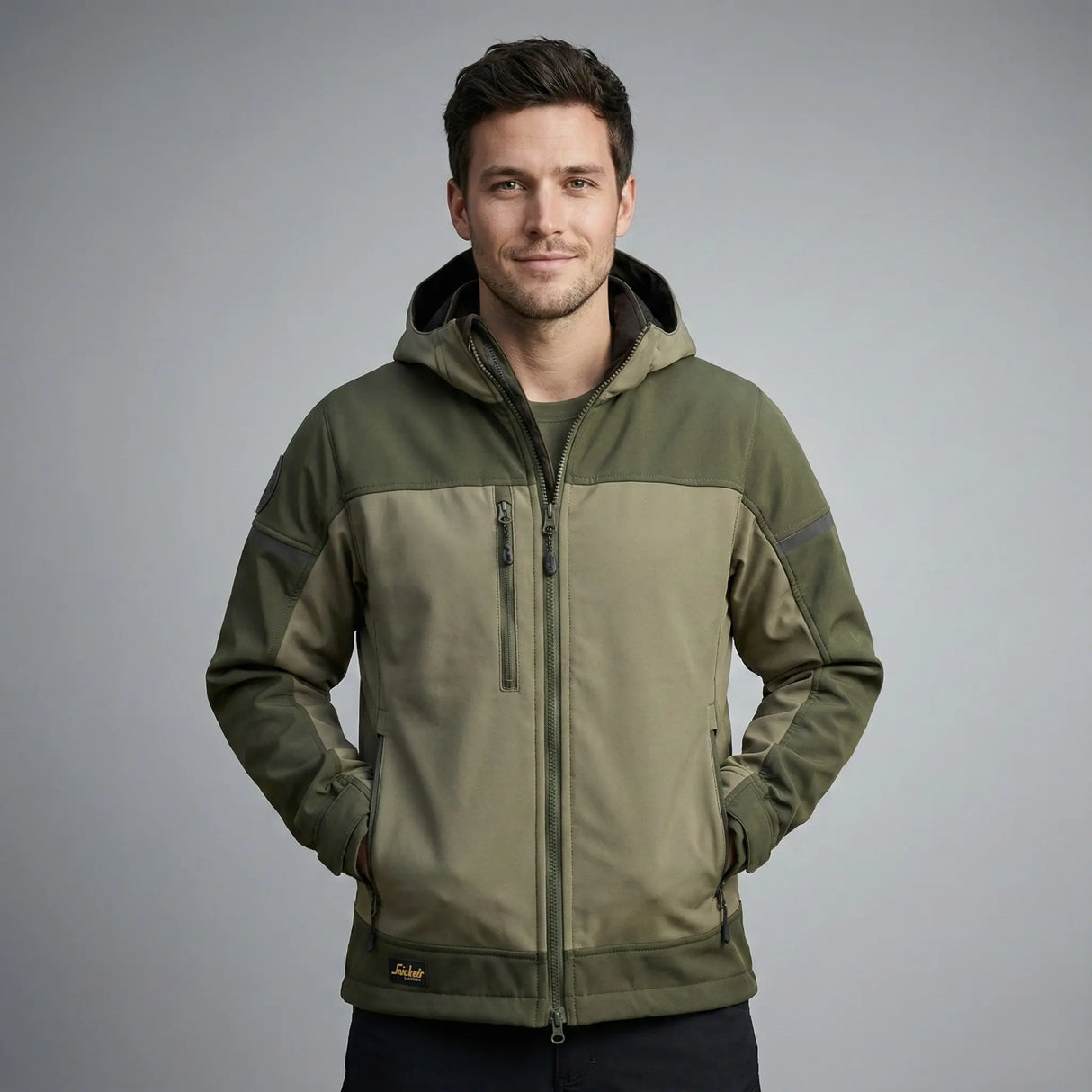 Snickers 1226 AllroundWork Hooded Softshell Stretch Jacket Khaki Green